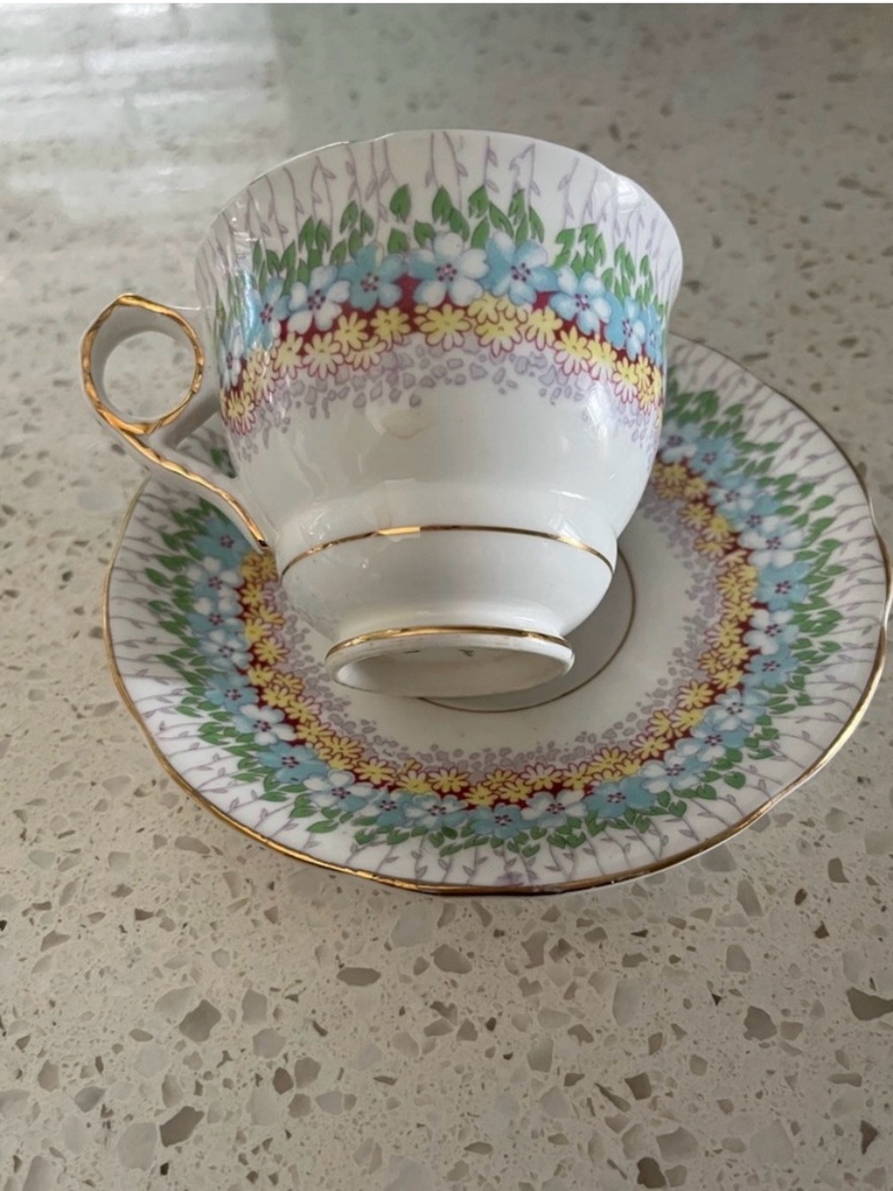 Floral Gold-Trim Porcelain Teacup & Saucer Set
